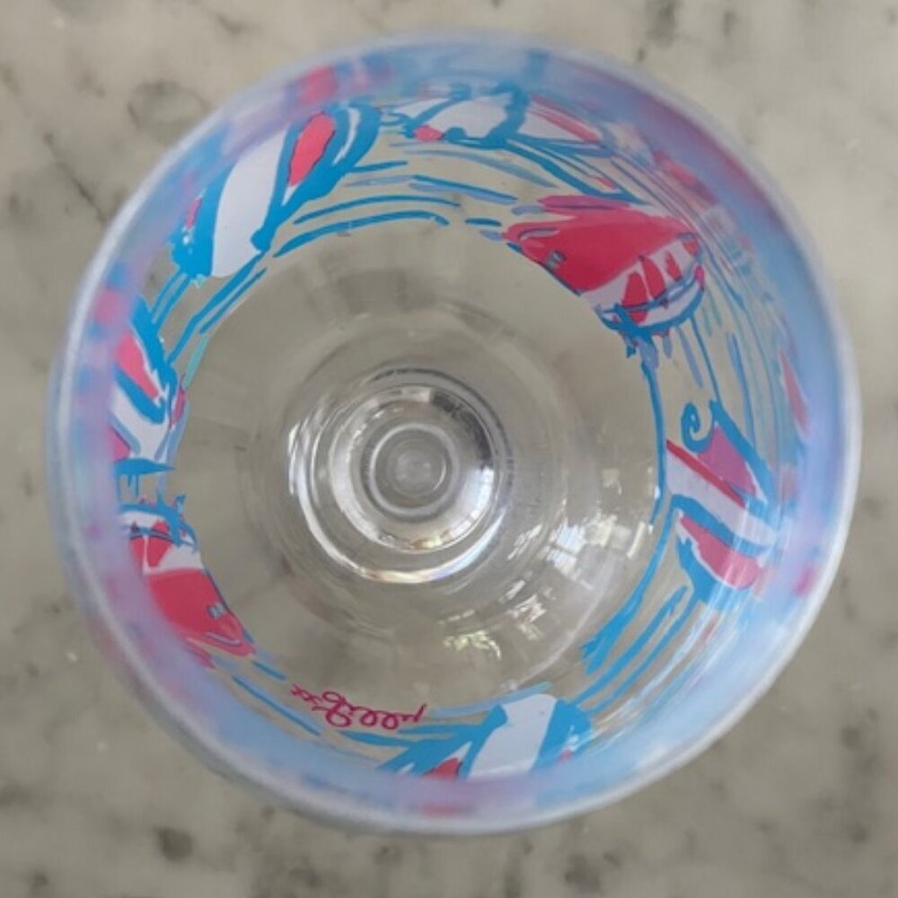 LILLY PULITZER Get Nauti Acrylic Wine Glass Goblet Blue White Pink Sailboat - Picture 9 of 12